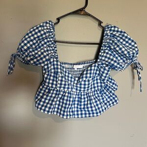 Olivaceous Blue Gingham Cropped Top Size M